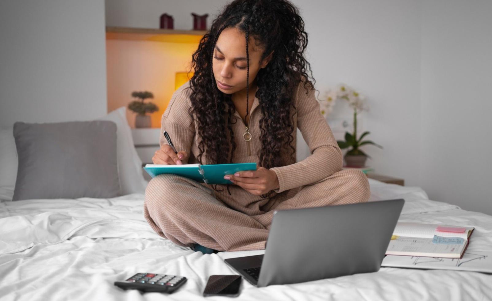 Financial analysis workspace showing spreadsheets and business documentation